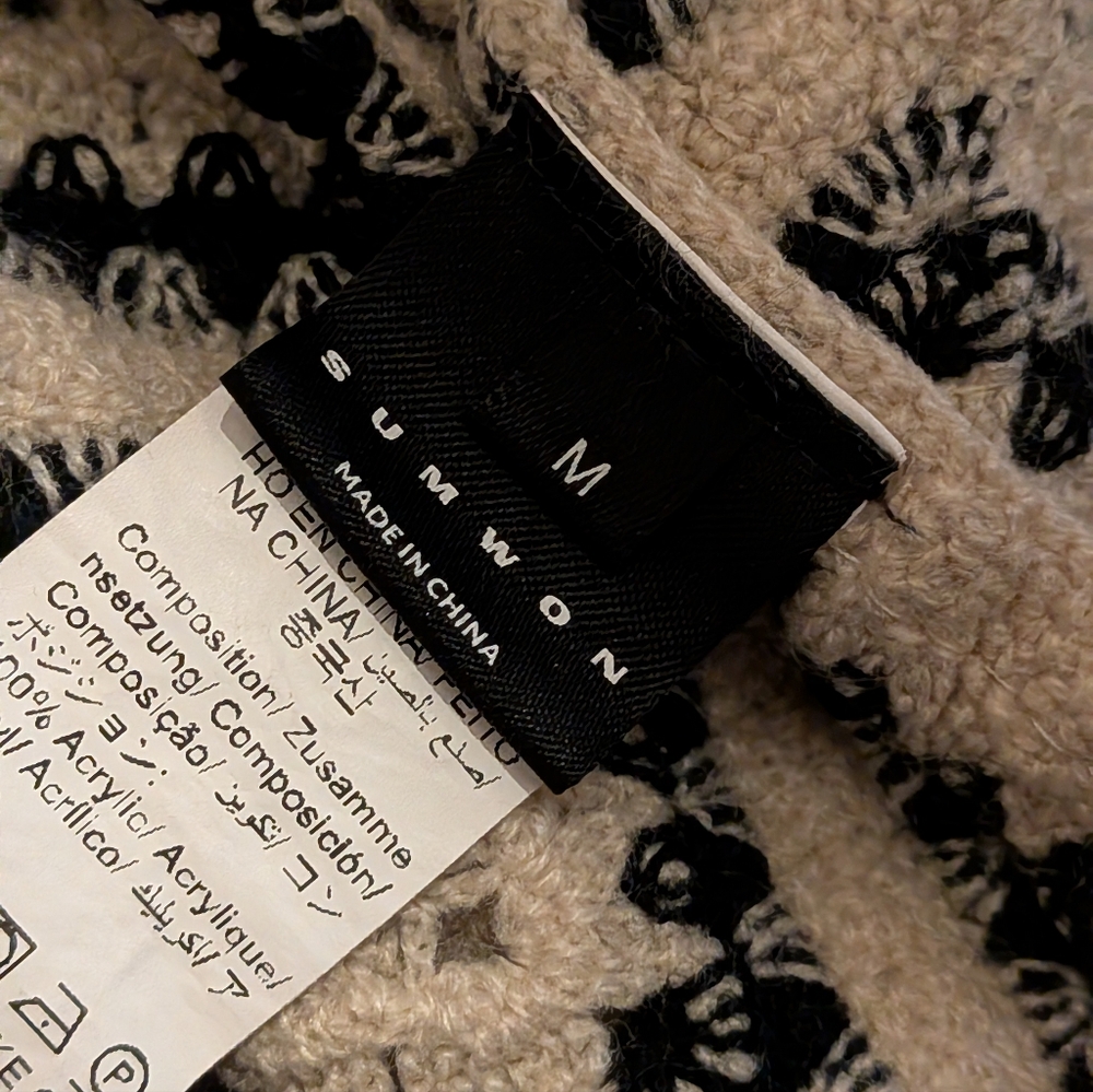 Sumwon Granny Square Black And Tan Cardigan/Button Down Shirt M - Picture 8 of 9